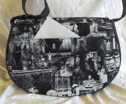 The Sassy Saddlebag PDF Sewing Pattern Halloween cats and picture fabric 