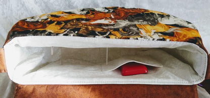 The Sassy Saddlebag PDF Sewing Pattern interior of horse print fabric 