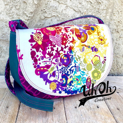 The Sassy Saddlebag PDF Sewing Pattern rainbow front cover flap 