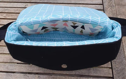The Sassy Saddlebag PDF Sewing Pattern blue interior fabric 