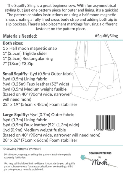 The Squiffy Sling PDF Sewing Pattern Back cover