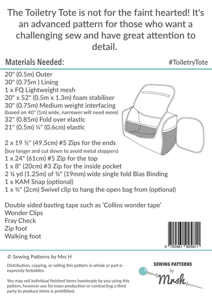 The Toiletry Tote PDF Sewing Pattern back cover 