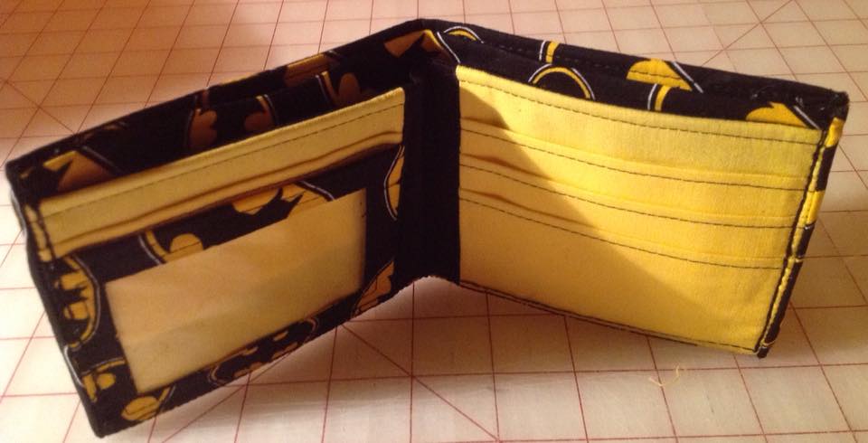The gentlemans wallet sewing pattern interior of Batman fabric