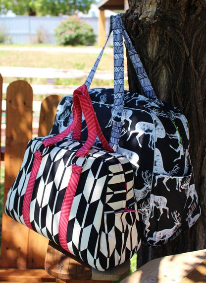Vivian Handbag & Traveler sewing pattern  2 sizes different fabric