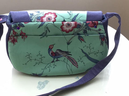 The Sassy Saddlebag PDF Sewing Pattern mint floral and bird print fabric 