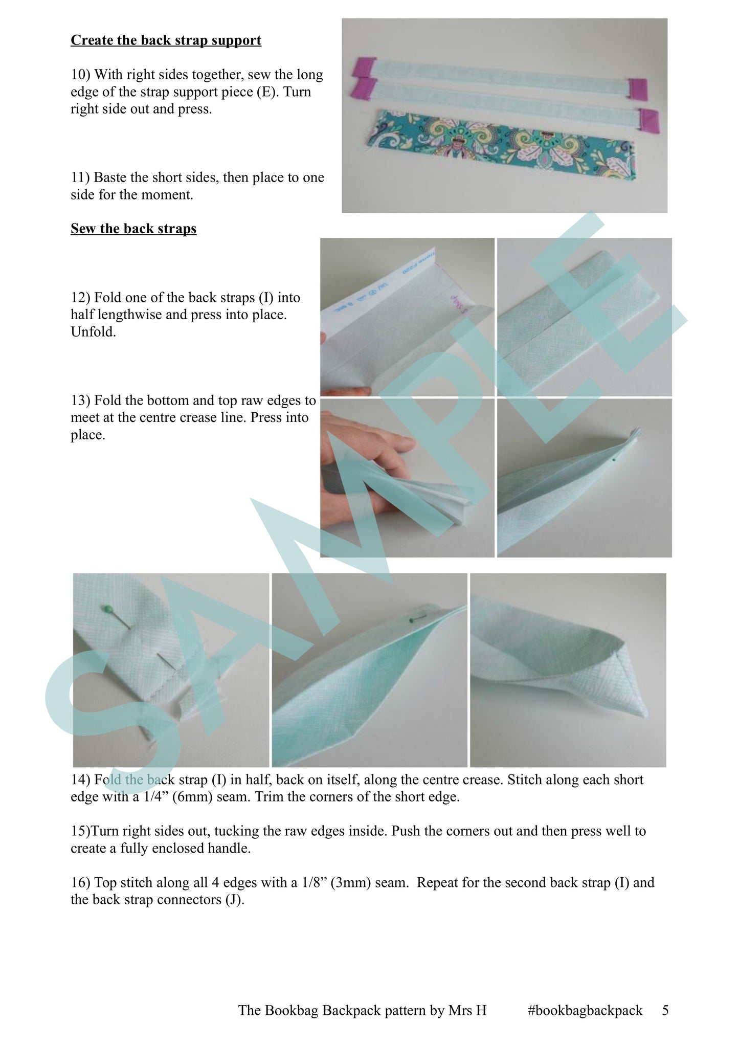 Bookbag Backpack Sample Page - The Bookbag Backpack sewing pattern by Mrs H